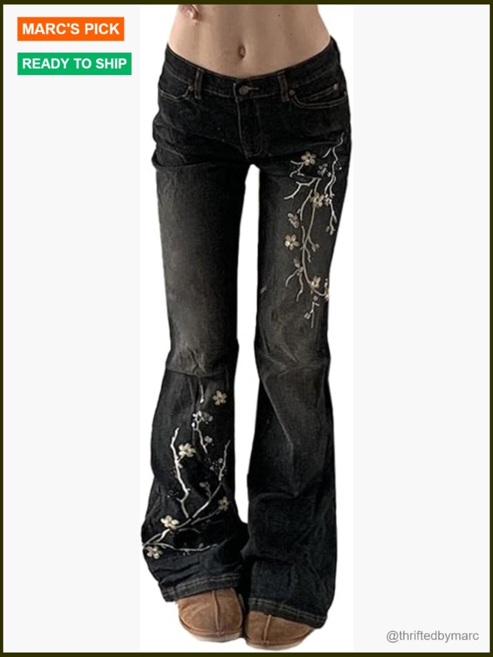 Stretchy Flare Jeans Mid Rise Embroidery Vintage Denim Pants Y2K